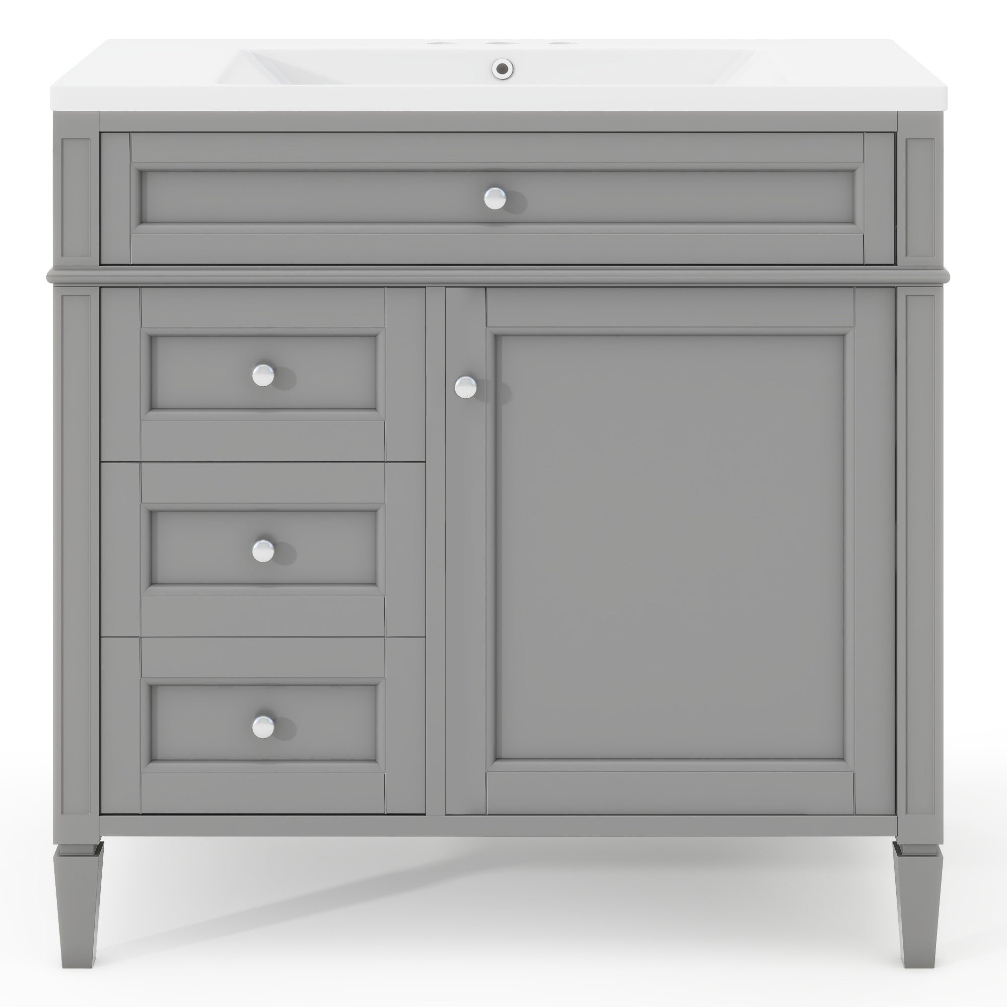 VanityFus 36-in Grey Bathroom Vanity Undermount Single Sink Combo Resin Top with 1 Soft Close Door 3 Drawers Adjustable Shelves
